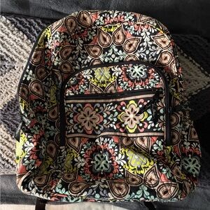 Vera Bradley Quilted Floral Backpack - Black, Coral, Yellow, Mint